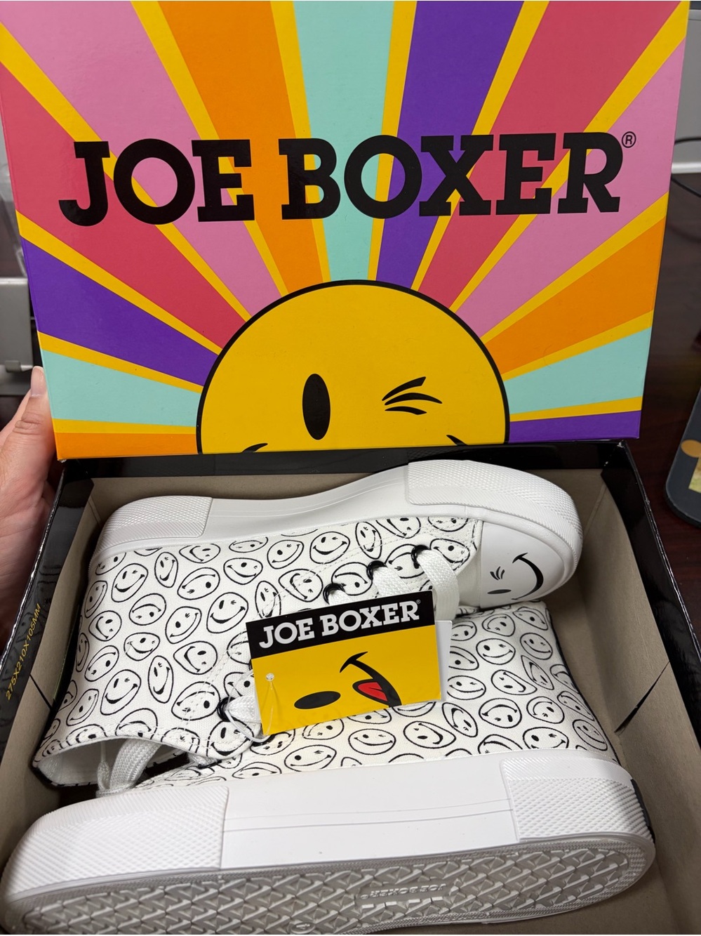 Joe Boxer White Canvas Smiley Face High-Tops Sz 4
